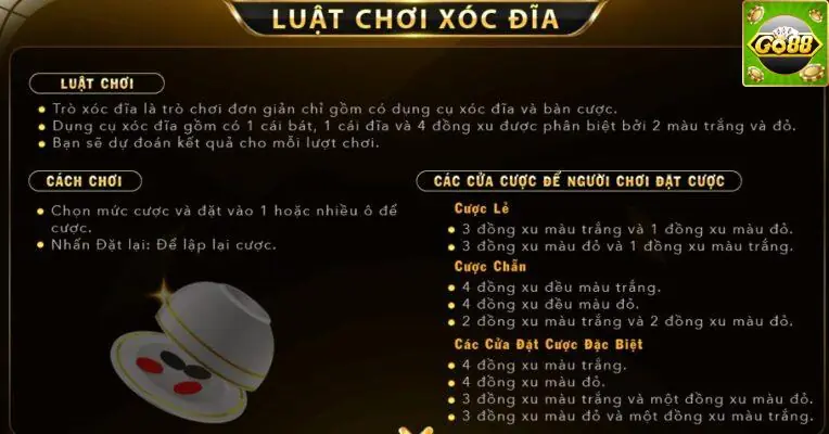 Luật chơi xóc đĩa go88